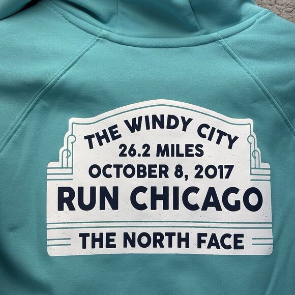 The North Face Women's L Hoodie Run Chicago Aqua Blue Pullover Oct 8 2011 NWT - Picture 5 of 15